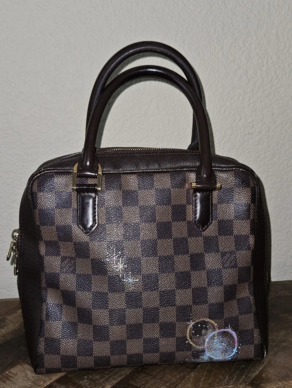 LOUIS VUITTON Damier Ebene Brera Customized Painted Baby Yoda Image